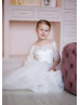 Elbow Sleeves Ivory Lace Tulle Flower Girl Dress